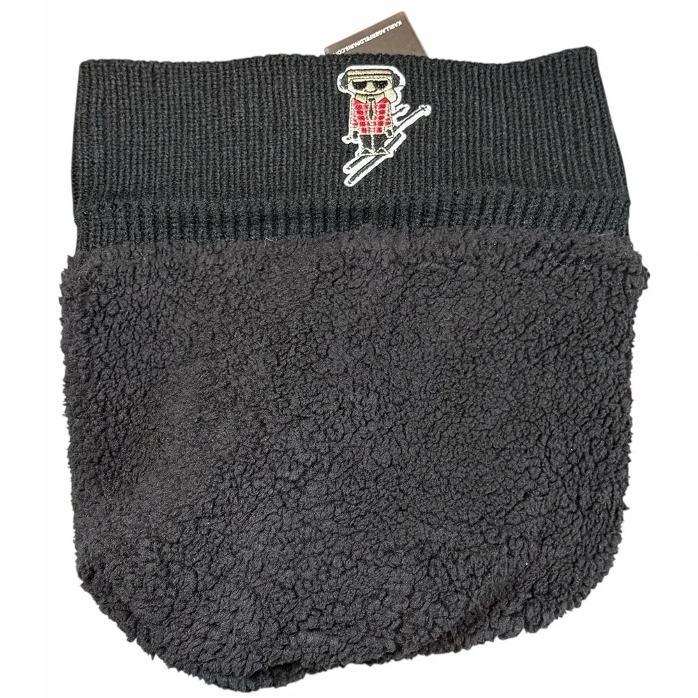 Karl Lagerfeld Paris Women's Apres Ski Faux Fur Pom Pom Beanie Black Winter Hat